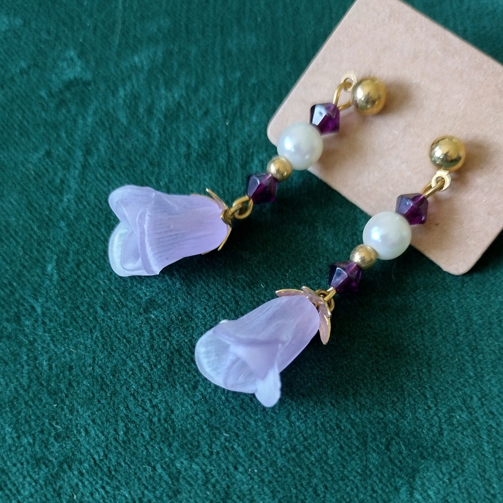 3/$21 Elegant Purple and Gold Tone Drop Earrings